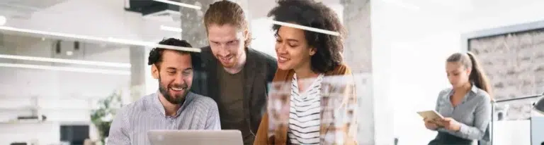 A team from B2B sales outsourcing company analyzing data.