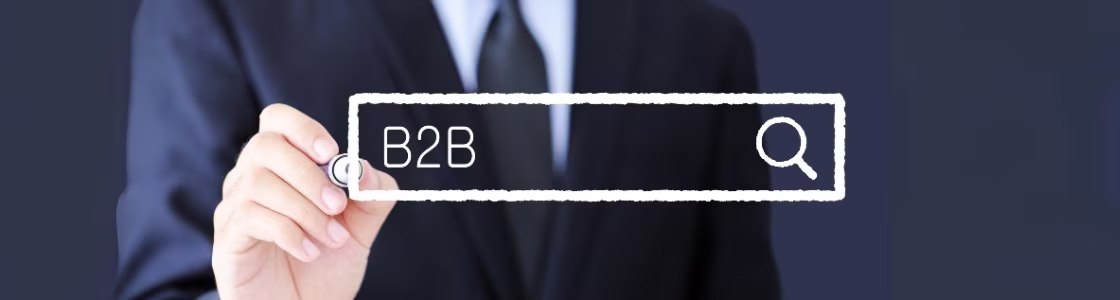 Man pointing at search bar to research how to generate B2B leads