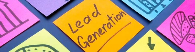 Lead generation solutions concept on sticky notes.