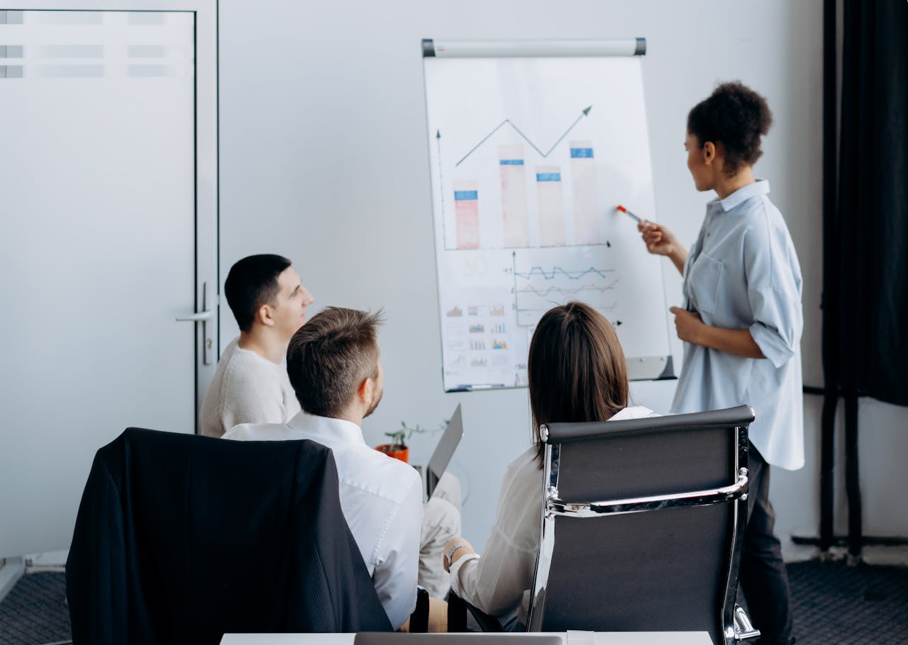 A sales development consultant reviews lead gen KPIs with clients