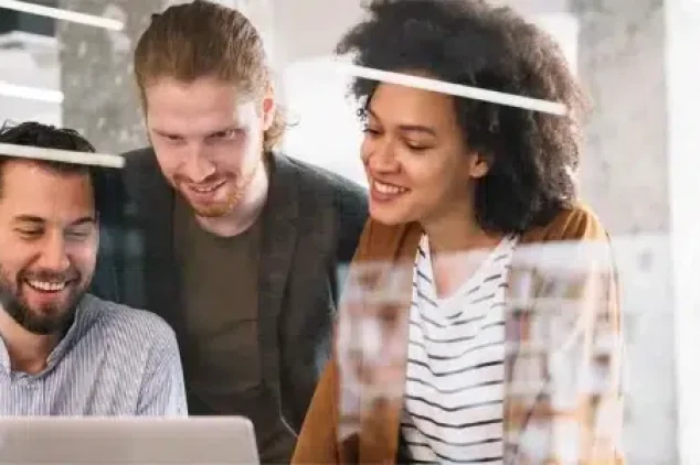 A team from B2B sales outsourcing company analyzing data.