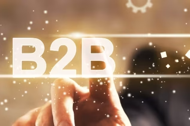 Digital B2B outreach concept with glowing effect and icons.