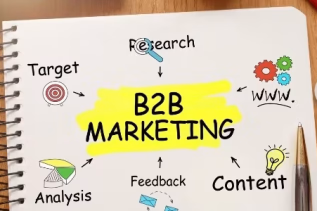 Notebook with notes on B2B marketing channels to use.